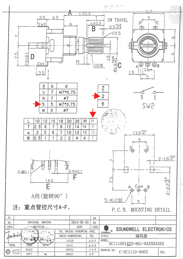 EC11帶開關(guān)編碼器規(guī)格書